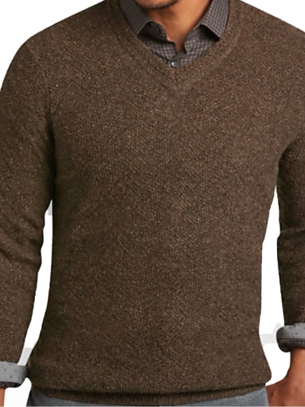 NWT Joseph Abboud Men’s V-Neck Sweater Brown Heathered Elbow Patches Size XL